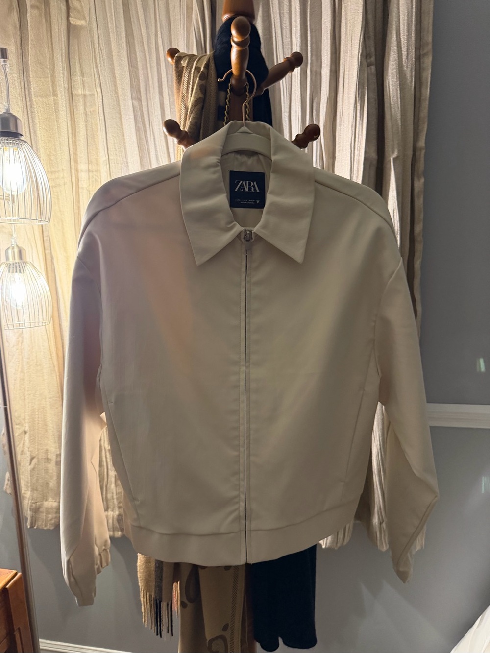 ZARA Womens Cream Zip-Front Jacket size small